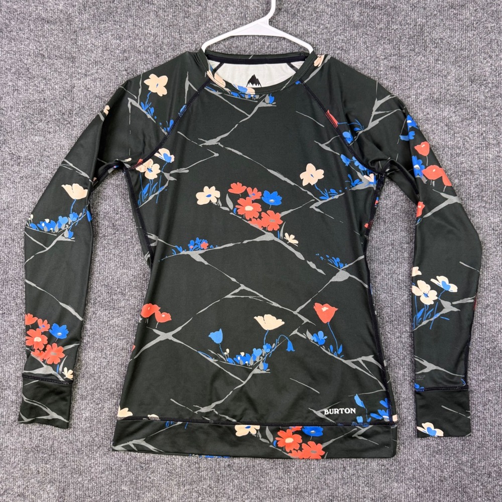 Burton Womens Living Lining Base Layer Top Floral Green‎ Long Sleeve Small